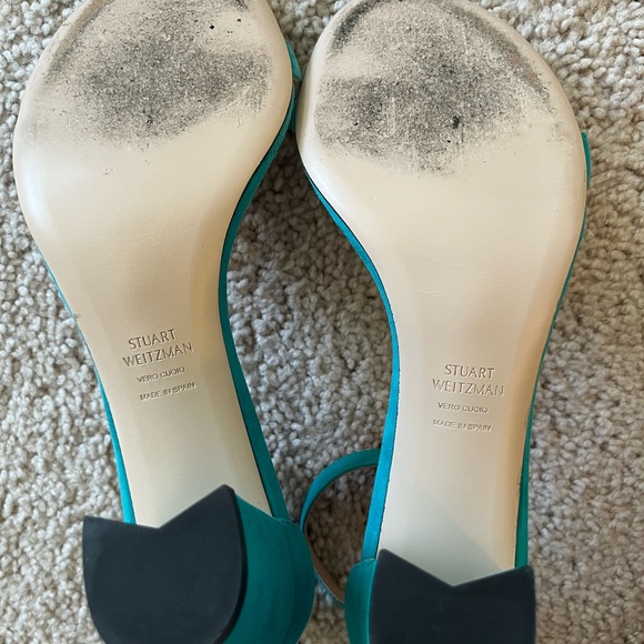 COPY - Stuart Weitzman 75 Nudistcurve Suede Block Heel Sandals in Turquoise- wo… - Picture 6 of 11